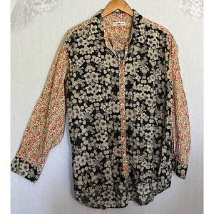 Natural Life cotton mixed floral print button down shirt blouse size L/XL.